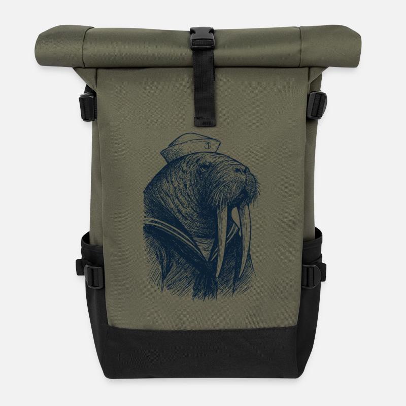 Walross Kapitän - Rolltop Rucksack - Olive/Schwarz