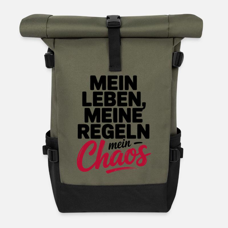 My life, my rules, my chaos - Roll Top Backpack - olive/black