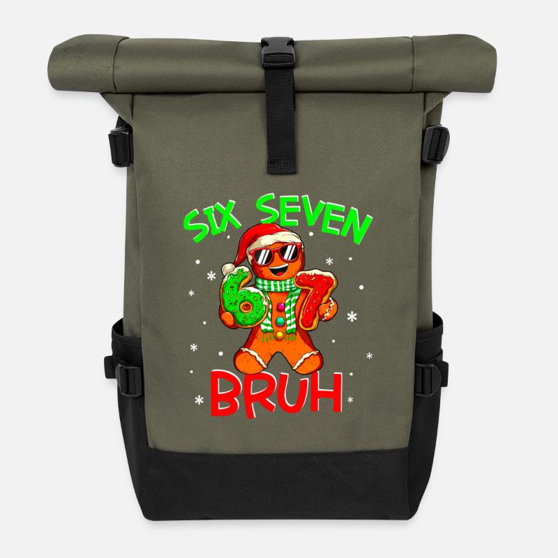 67 Christmas 6 7 Meme Gingerbread - Rolltop Rucksack - Olive/Schwarz