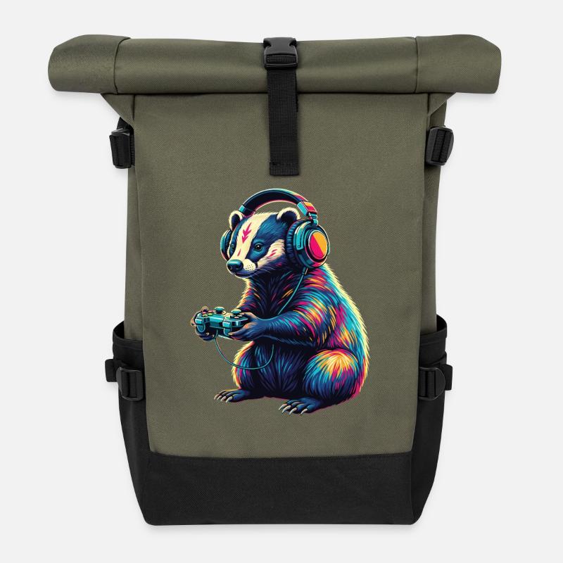 Dachs Gaming Tier Videospiele Lustiger Dachs - Rolltop Rucksack - Olive/Schwarz