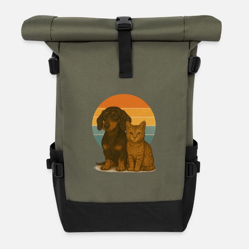 Teckel et chat - Sac à dos roll top - olive/noir