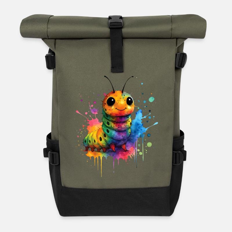 Raupe Schmetterling - Rolltop Rucksack - Olive/Schwarz