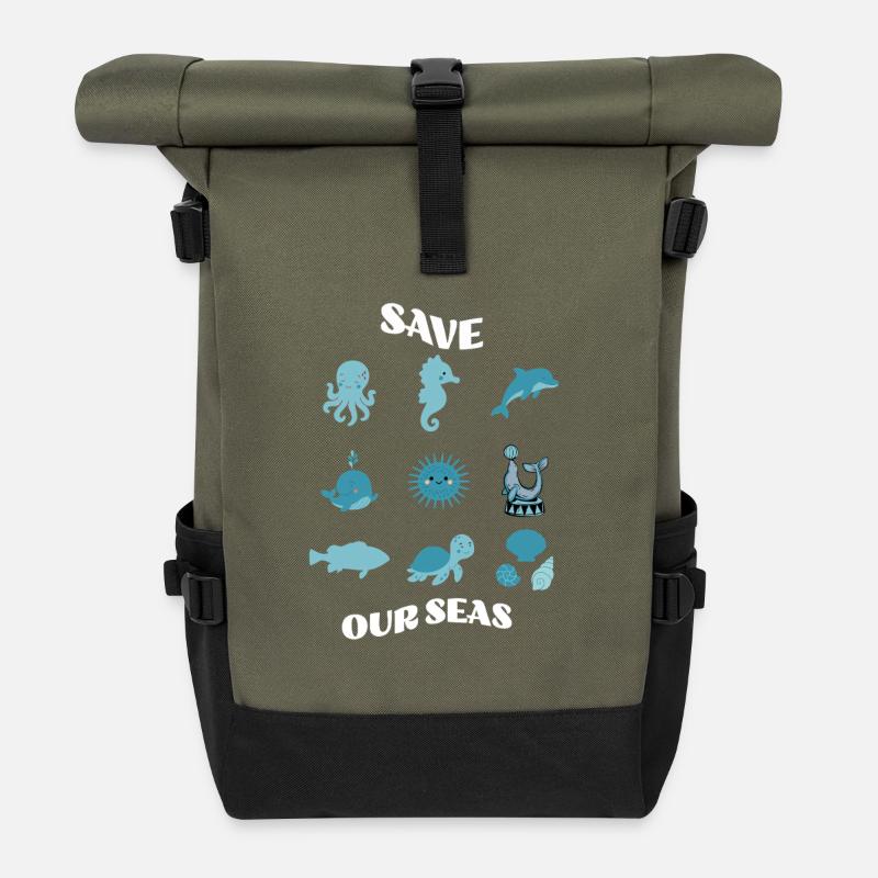 Save Our Seas – Süße Meeresfreunde schützen - Rolltop Rucksack - Olive/Schwarz