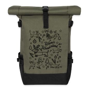 Viennese Wonderland Script - Roll Top Backpack - olive/black - Front