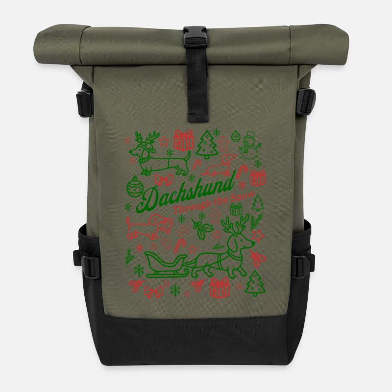 Teckel à travers la neige Festif - Sac à dos roll top - olive/noir