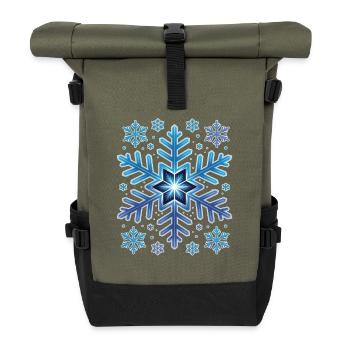 Große Elegante Schneeflocke Winter - Rolltop Rucksack - Olive/Schwarz - Vorne