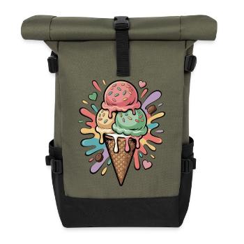 Bunte Eiscreme Explosion - Rolltop Rucksack - Olive/Schwarz - Vorne
