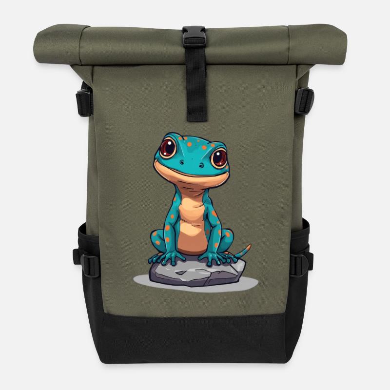 Niedlicher Gecko auf einem Stein - Rolltop Rucksack - Olive/Schwarz