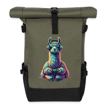 Llamma Gaming Animal Video Games Funny Llamma - Roll Top Backpack - olive/black - Front