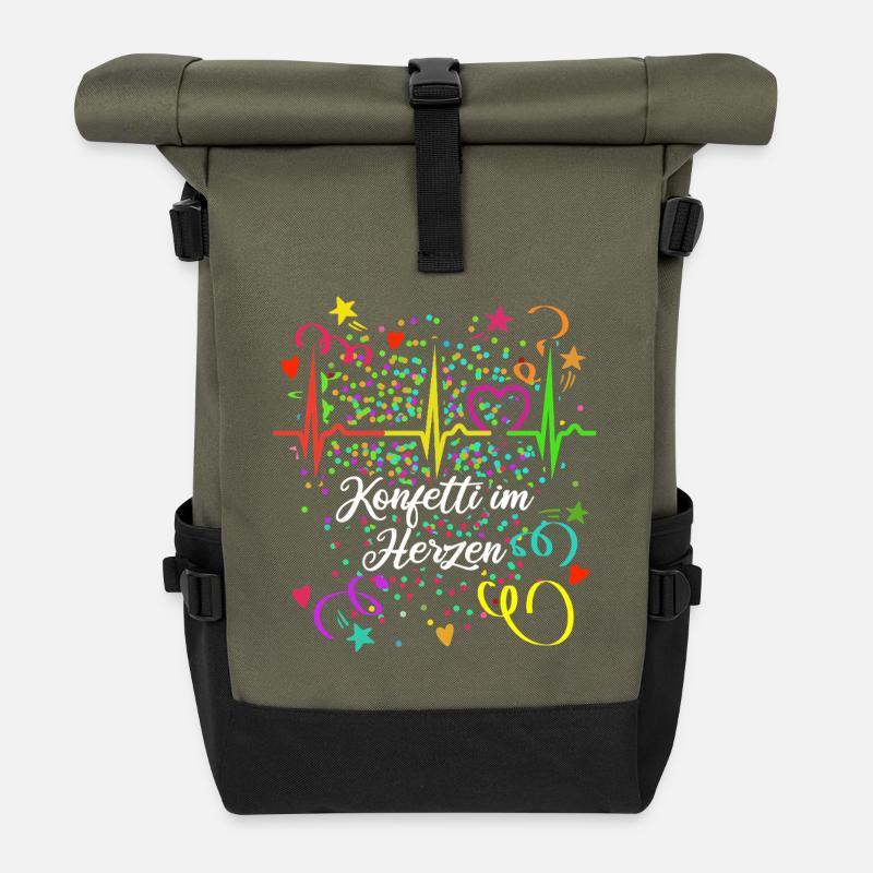 Konfetti im Herzen - Karneval im Blut - Köln - Rolltop Rucksack - Olive/Schwarz