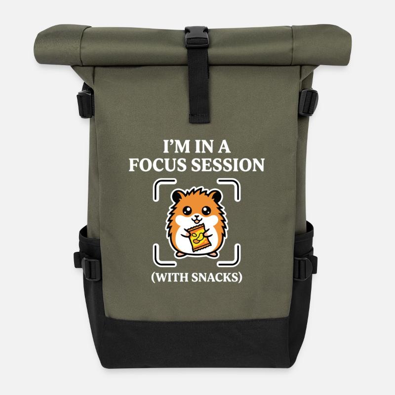 Fokussitzung mit Snacks Hamsterhumor - Rolltop Rucksack - Olive/Schwarz