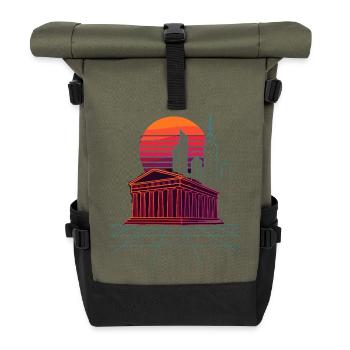 Neon Skyline trifft antike Säulen - Athen - Rolltop Rucksack - Olive/Schwarz - Vorne