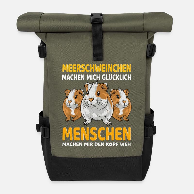 Meerschweinchen Glückstrio - Rolltop Rucksack - Olive/Schwarz