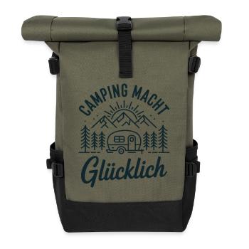 Camping Macht Glücklich – Naturmotiv - Rolltop Rucksack - Olive/Schwarz - Vorne