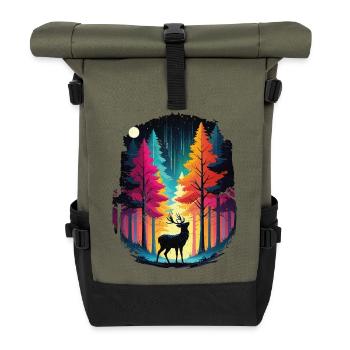 Rainbow forest and luminous deer - Roll Top Backpack - olive/black - Front