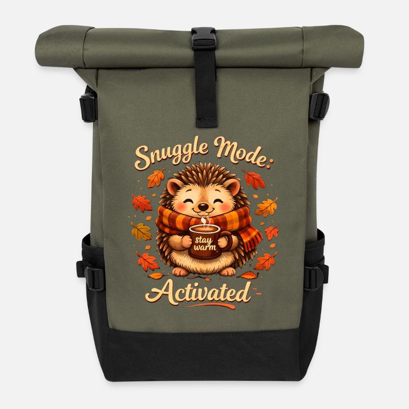 Kuschelmodus Herbstwärme Igel - Rolltop Rucksack - Olive/Schwarz