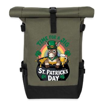 St. Patrick's Day Esel Goldtopf Regenbogen - Rolltop Rucksack - Olive/Schwarz - Vorne