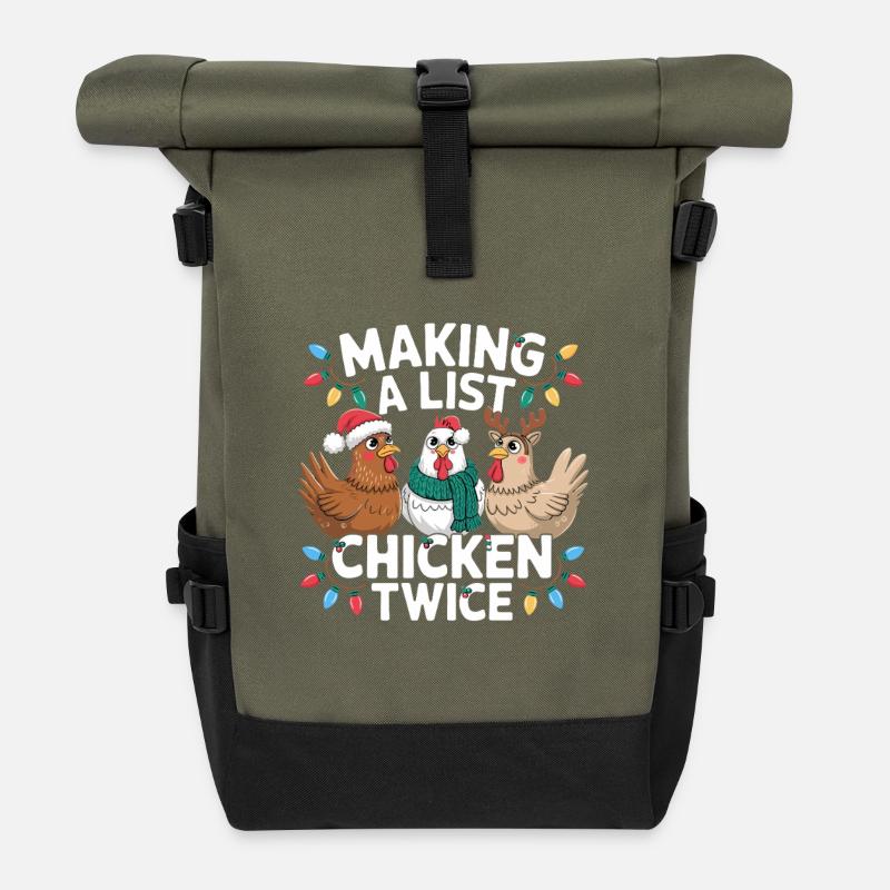  Making A List Chicken Twice Lustiger Weihnachts - Rolltop Rucksack - Olive/Schwarz
