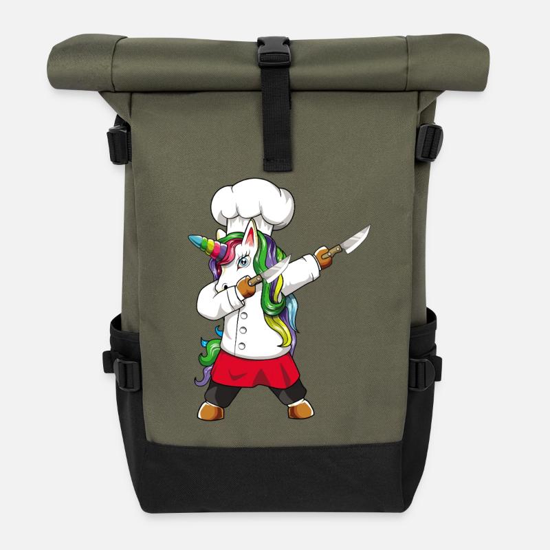 Drôle de licorne drôle Chef cuisinier Cheficorn Culinaire - Sac à dos roll top - olive/noir