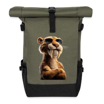 Saber-toothed tiger Smilodon Big cat Sabertooth tiger - Roll Top Backpack - olive/black - Front
