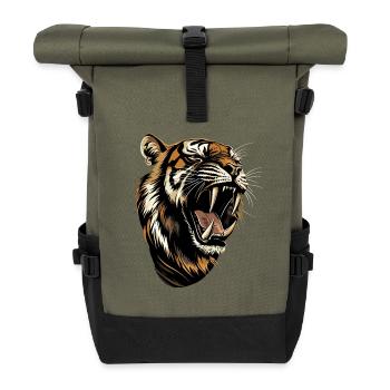 Saber-toothed tiger Smilodon Big cat Sabertooth tiger - Roll Top Backpack - olive/black - Front