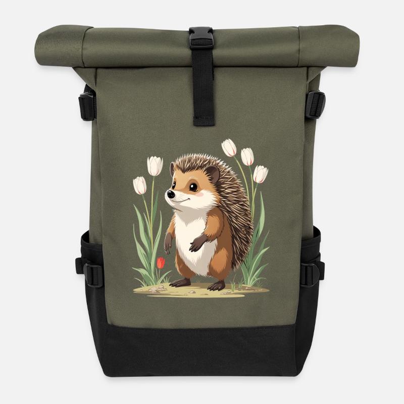 Igel im Tulpenbeet - Rolltop Rucksack - Olive/Schwarz