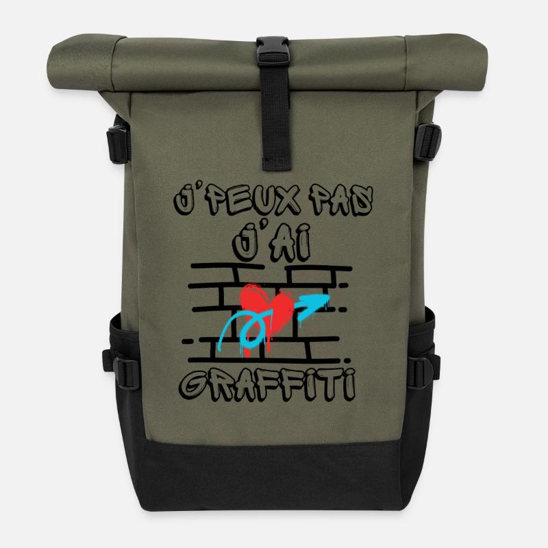 I can't I have red and blue heart graffiti - Roll Top Backpack - olive/black