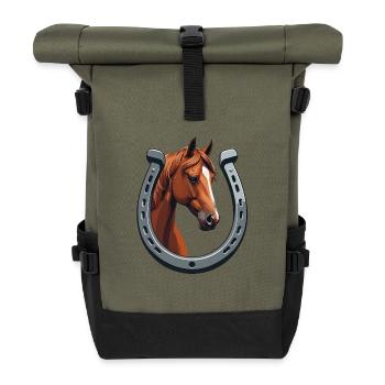 Horse Horse : Portrait puissant - Sac à dos roll top - olive/noir - Devant