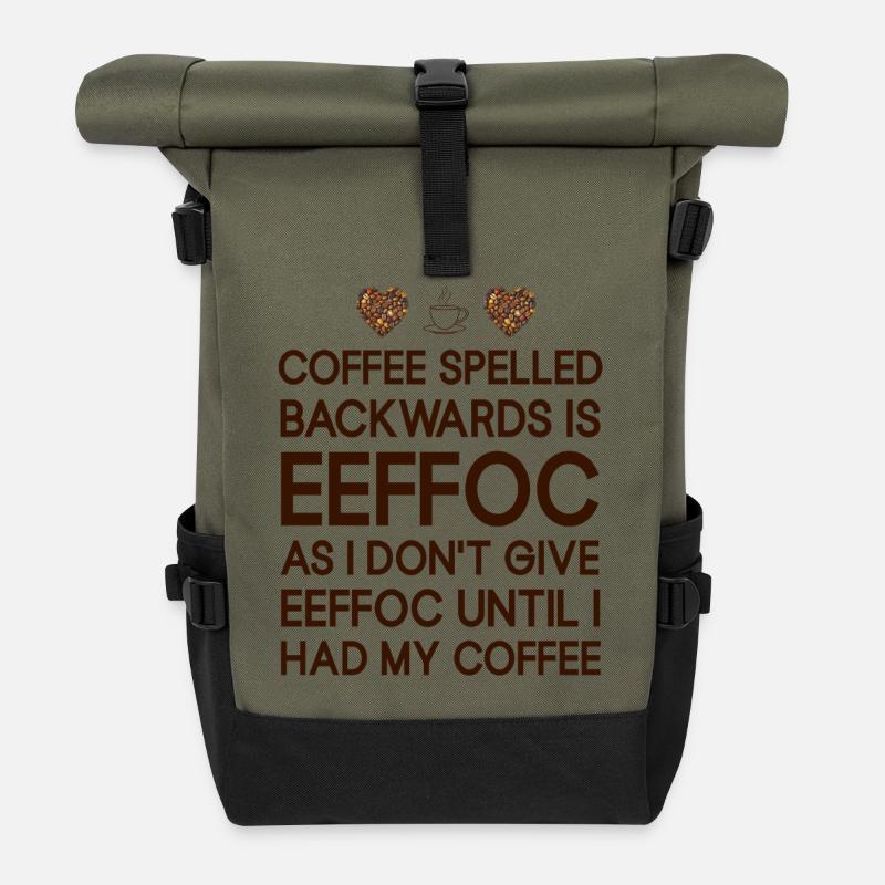 Coffee spelled backwarts is EEFFCO Coffee Sayings - Rolltop Rucksack - Olive/Schwarz