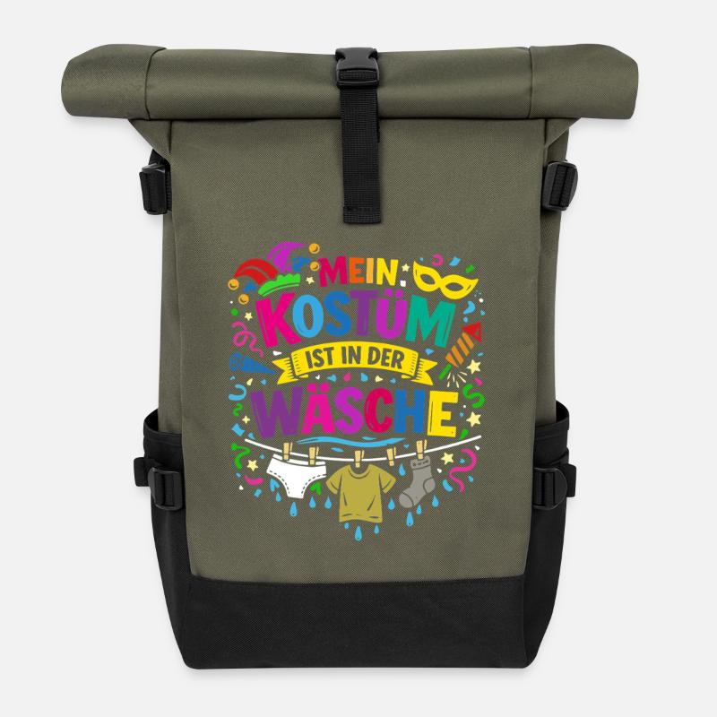 Fastnacht - Karneval - Kostümersatz - Spruch - Rolltop Rucksack - Olive/Schwarz