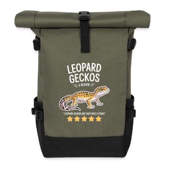 Leopardgecko Bewertungs-Tee - Rolltop Rucksack - Olive/Schwarz - Vorne