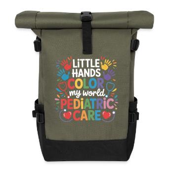 Farbenfrohe Kinderpflege Illustration - Rolltop Rucksack - Olive/Schwarz - Vorne