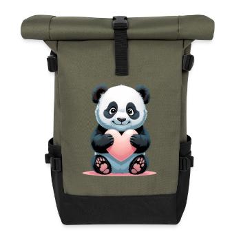 Panda Heart Tablet - Roll Top Backpack - olive/black - Front