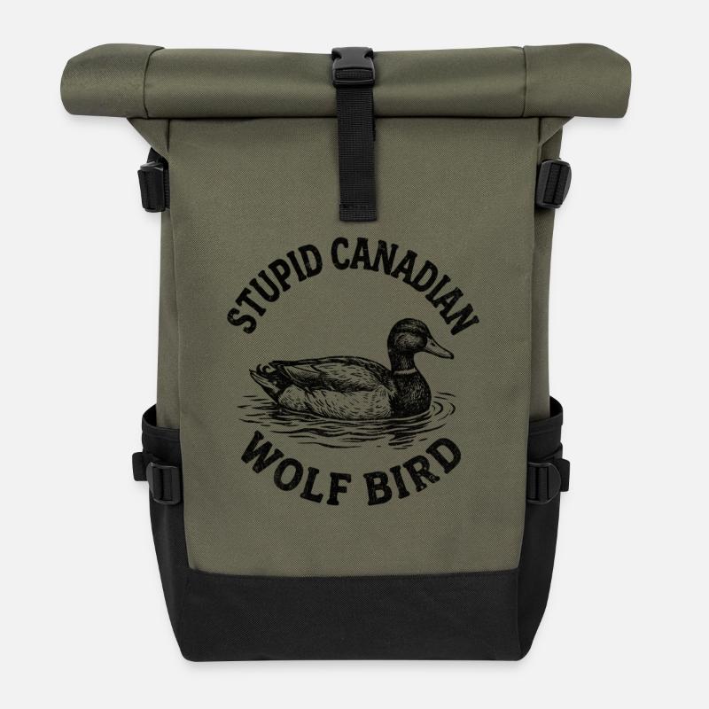 Stupid Canadian Wolf Bird  - Rolltop Rucksack - Olive/Schwarz