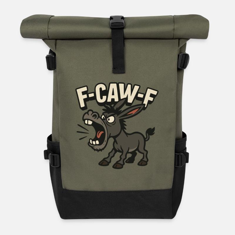 F Caw F Esel Humor, lauter Comic Spruch Shirt - Rolltop Rucksack - Olive/Schwarz