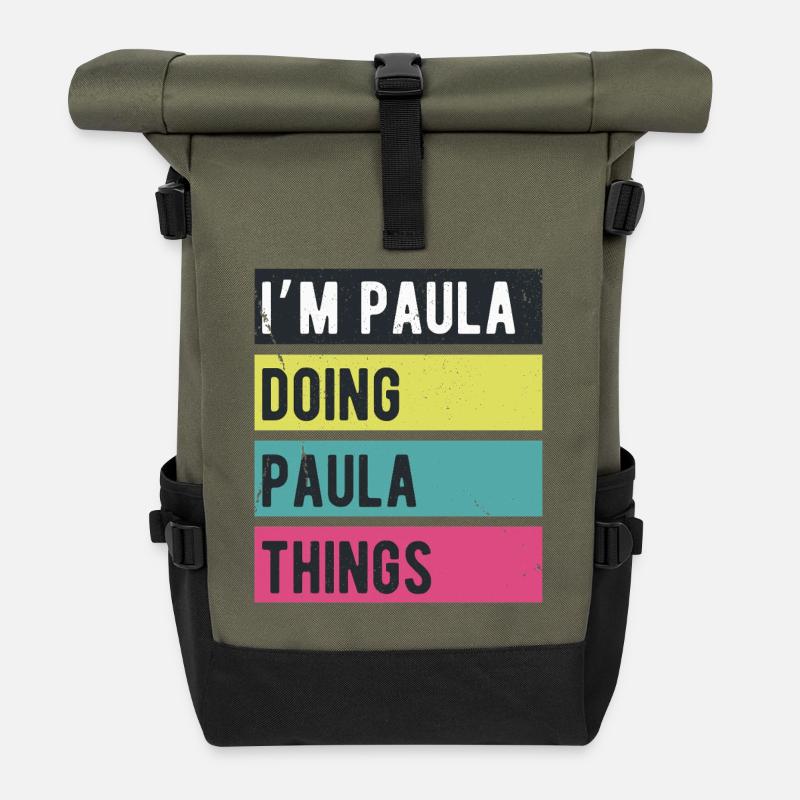 Ich bin Paula und mache Paula Dinge Retrofarben - Rolltop Rucksack - Olive/Schwarz