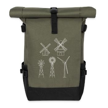 Windenergie Windkraft Windrad - Rolltop Rucksack - Olive/Schwarz - Vorne