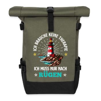 Ostsee BRAUCH KEINE THERAPIE BRAUCH NUR RÜGEN - Rolltop Rucksack - Olive/Schwarz - Vorne