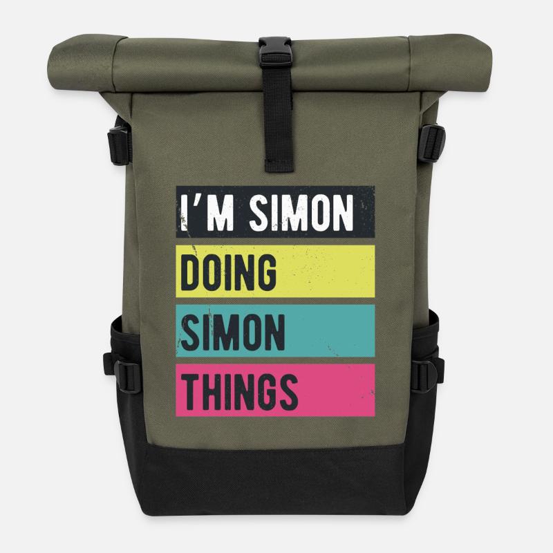 Ich bin Simon und mache Simon Things Retro Colors - Rolltop Rucksack - Olive/Schwarz