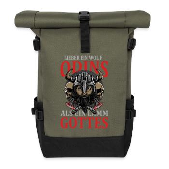 Lieber Ein Wolf Odins Als Ein Lamm Gottes Wikinger - Rolltop Rucksack - Olive/Schwarz - Vorne
