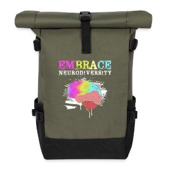 Autism, Autistic, ADHD, Asperger's, Neurodiversity - Roll Top Backpack - olive/black - Front
