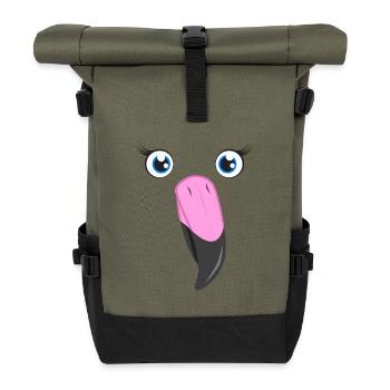 Flamingo Face Kawaii Pink Lazy DIY Bird Custome - Rolltop Rucksack - Olive/Schwarz - Vorne