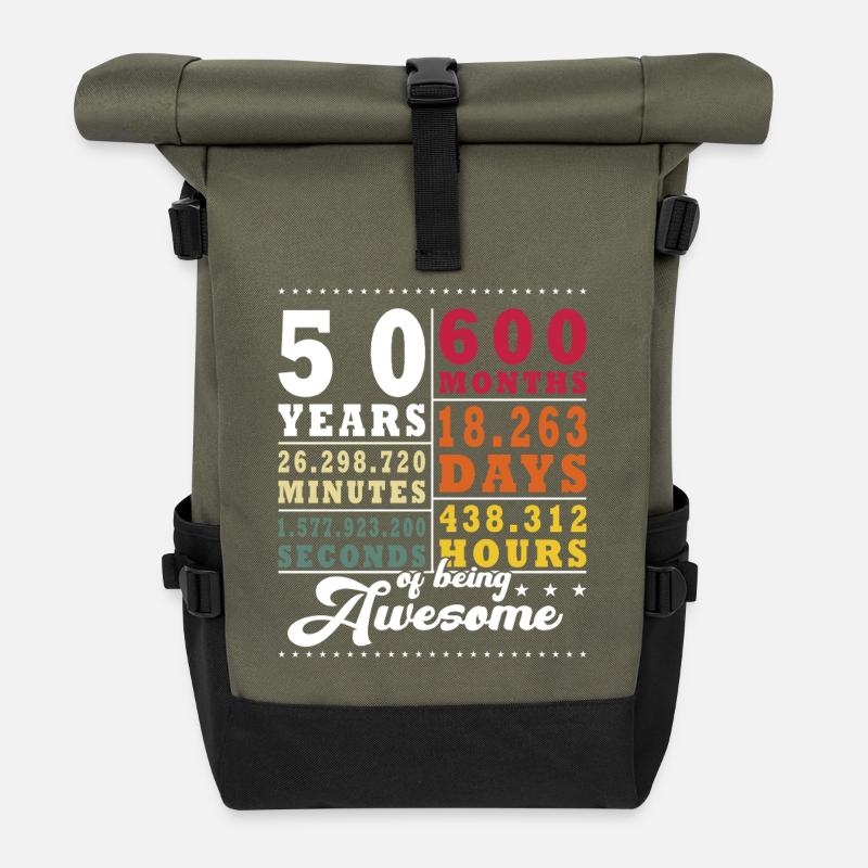 50 Jahre Fünfundvierzigster Geburtstag - Rolltop Rucksack - Olive/Schwarz