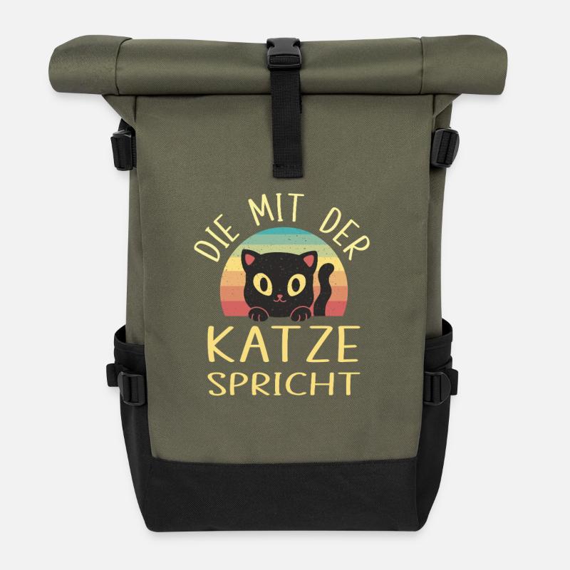 Cat Mom Gift Cat Mom Cat Lover - Roll Top Backpack - olive/black