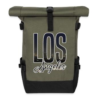 Los Angeles Skyline Schriftzug - Rolltop Rucksack - Olive/Schwarz - Vorne