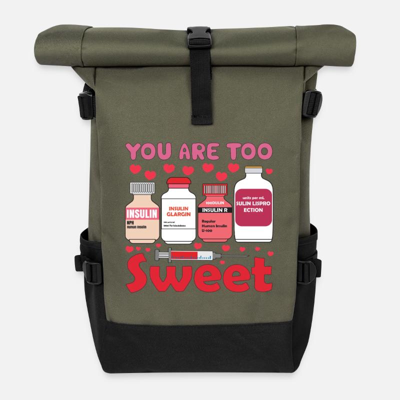 Illustration des bouteilles d’insuline trop sucrées - Sac à dos roll top - olive/noir