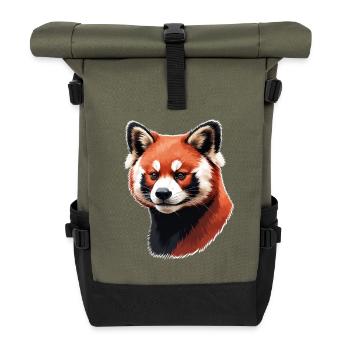 Red Panda Head – Digital Painting - Roll Top Backpack - olive/black - Front