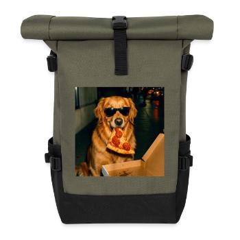 Mème drôle de chien Golden Retriever mangeant de la pizza - Sac à dos roll top - olive/noir - Devant