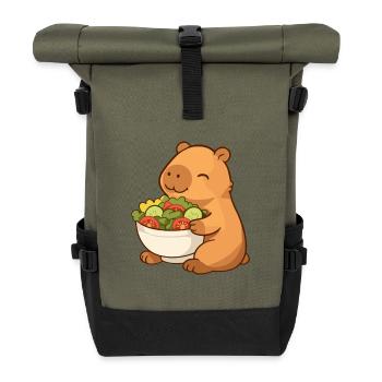 Capybara with colorful salad bowl - Roll Top Backpack - olive/black - Front