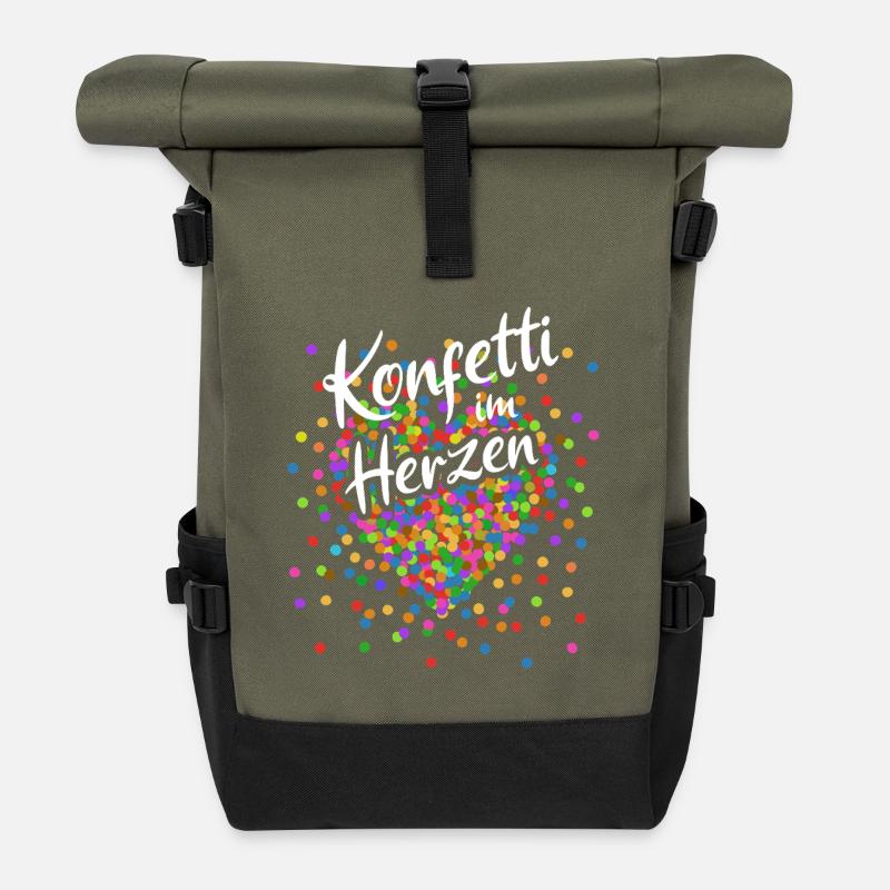 Konfetti im Herzen - Karneval im Blut Kostüm - Rolltop Rucksack - Olive/Schwarz